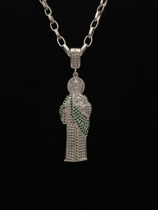 Dije San Judas Tadeo de Plata .925 verde y transparente