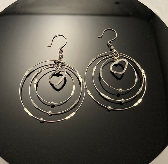 Aretes largos Círculos y Corazón de Plata .925